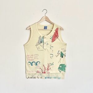 Vintage 1986 Ocean Pacific Abstract Surf Art Button Yellow Tank Top Adult Medium